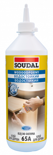 Водостойкий клей ПВА для любых пород дерева Soudal 65A (белый, 750 мл), 104739