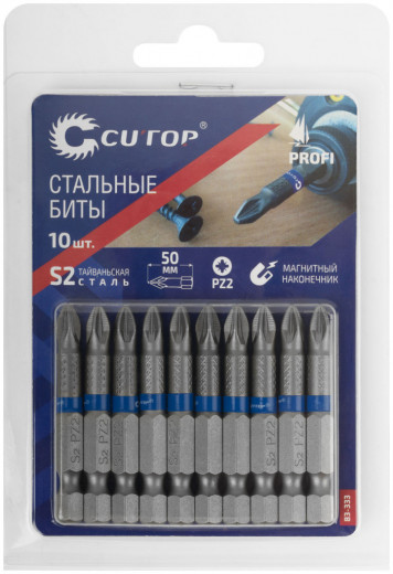 Биты стальные, 10 шт., CUTOP Profi, PZ3, 50 мм, магнитный нак., 83-334