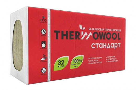 Утеплитель Изомин ThermoWool стандарт- 1200*600*100 (0,288 м3/уп) Минвата(Базальт)