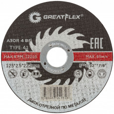 картинка Диск отрезной по металлу Greatflex Т41-125 х 2,5 х 22,2 мм, класс Master 40014т